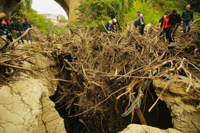 Crews from ERMECOM search for missing after floods and mudflows in Dagestan, August 2021.