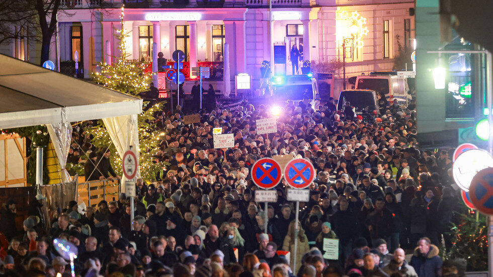 Demonstrations in Schwerin, Germany.
