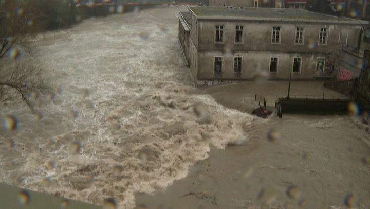 The river Gave d'Oloron overflowed its banks on Jan. 10, as heavy rain soaked France'sPyrenees mountains, causing widespread flooding.