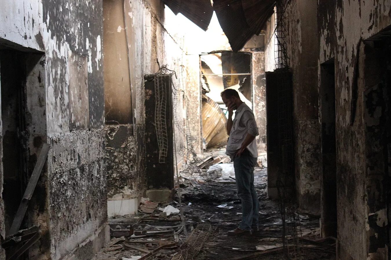 Charred remains of the hospital after it was hit by a U.S. airstrike in Kunduz, Afghanistan