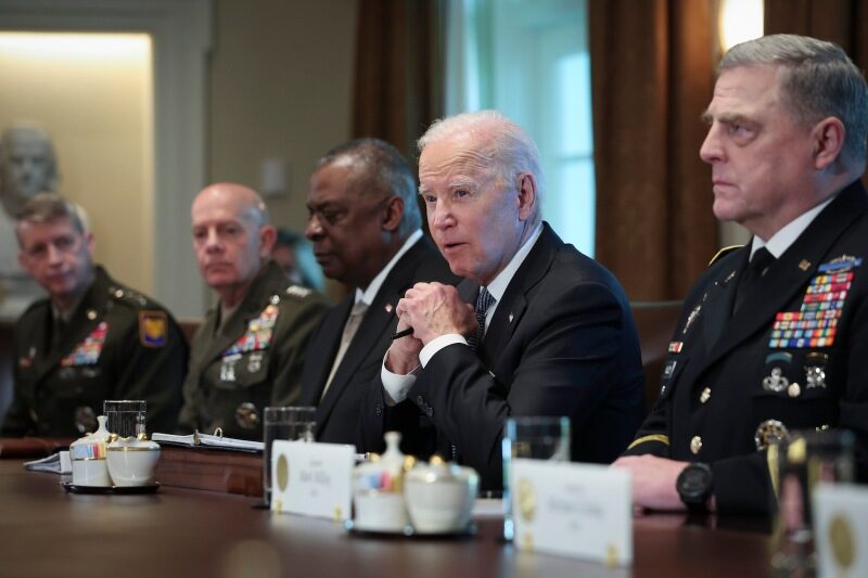 Biden meets with Secretary of Defense Lloyd Austin, Chairman of the Joint Chiefs of Staff Mark Mill