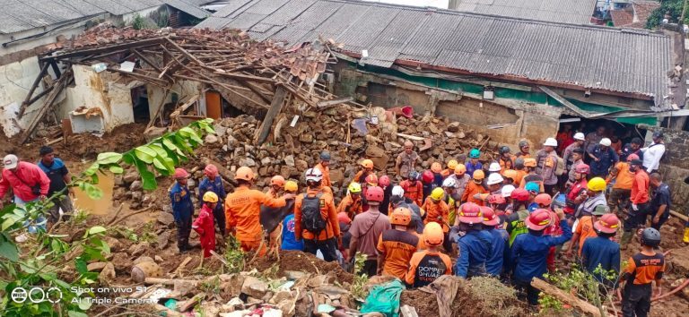 Search and rescue operations at the site of a landslide triggered by heavy rain in Bogor Regency in West Java Province, Indonesia, May 2022