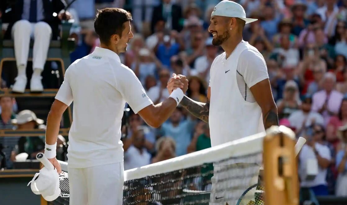 Nick Kyrgios congratulates Novak Djokovic