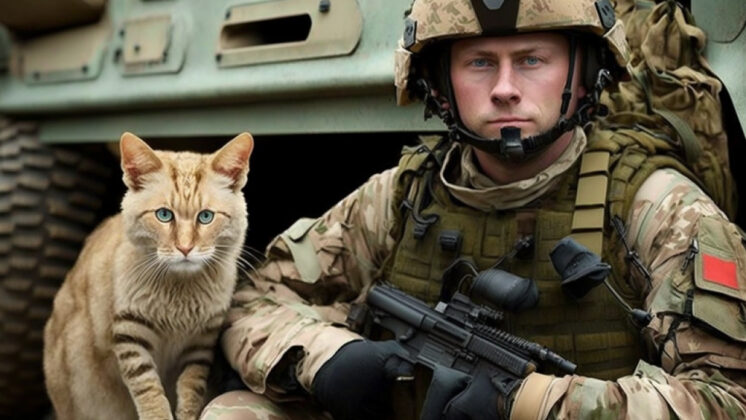 Russian Soldier with Cat