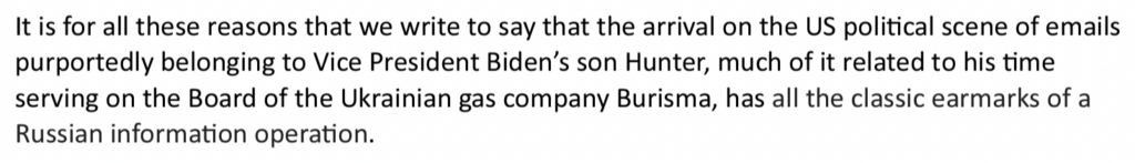Screenshot from ‘Public Statement on the Hunter Biden Emails’