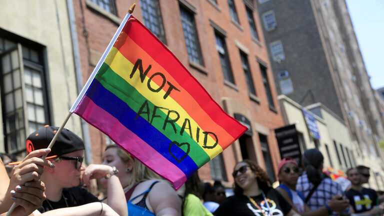 Click to enlarge rainbow flag, NYC Pride Parade