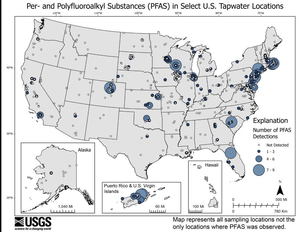 PFAS tapwater chemicals map