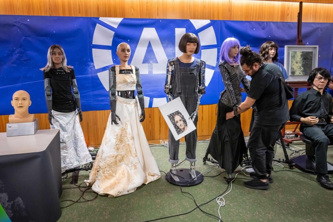 AI robots are showcased at the International Telecommunication Union