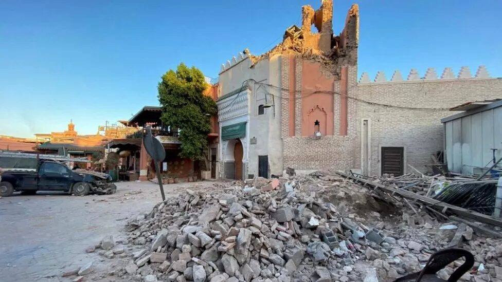 The Jemaa el Fnaa mosque in Marrakesh suffered damages, especially to its tower