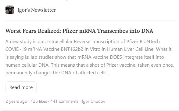 substack headline vaccine transcribe dna