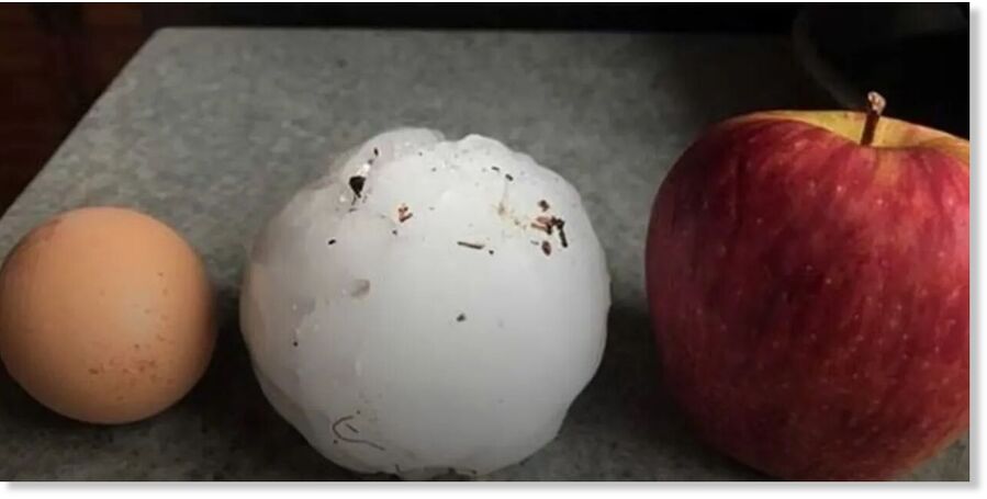 The size of the hail almost like an apple