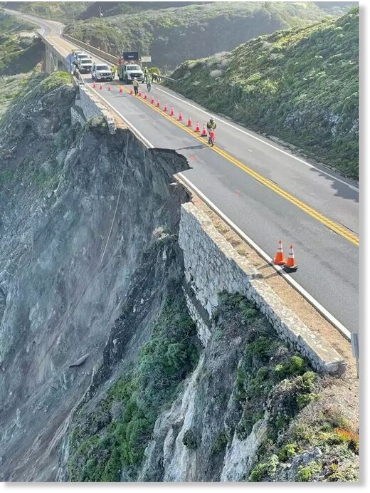 A portion of Highway 1 in Monterey County collapsed during Saturday’s storm.