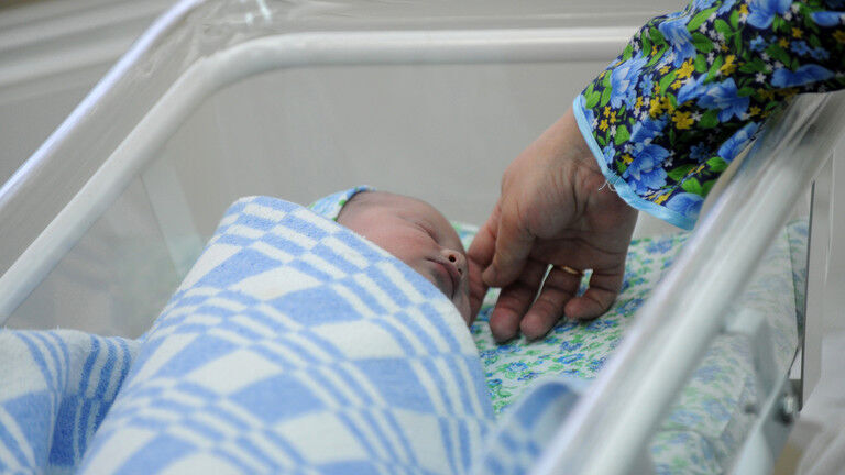 FILE PHOTO: A newborn in the ward of a maternity hospital in Voronezh, Russia.