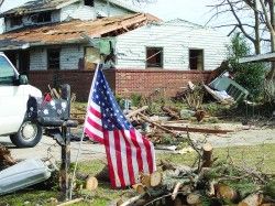 tornado damage + US flag