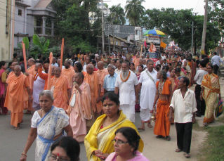 Devotees marching forward in Agartala - capital of Tripura, India. Spirituality, despite poverty and several social evils, is the hallmark of India.