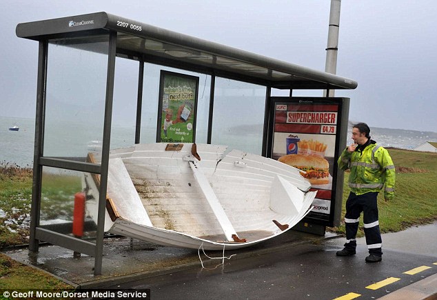 UK storm bus stop boat