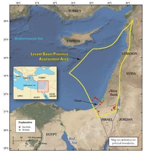Oil and gas fields in eastern Mediterranean