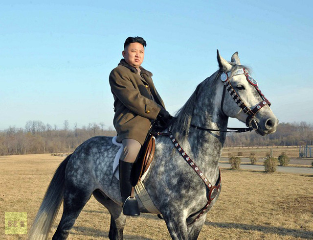 North Korean leader Kim Jong Un riding a hors