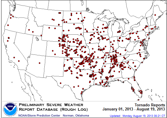 US distribution of Tornadoes 