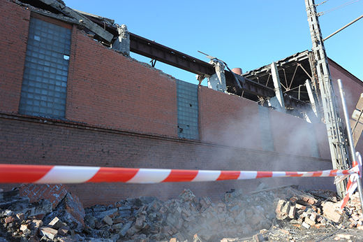 Damage caused to the Chelyabinsk Zinc Plant by the meteorite fall. 