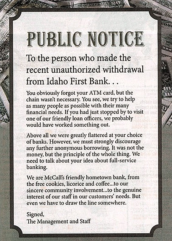 Notice to Robber