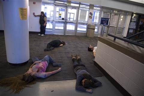 shooting shooter active school fake blood schools victims drills floor drill blanks stage bodies nbc unbelievable college sott seida jim
