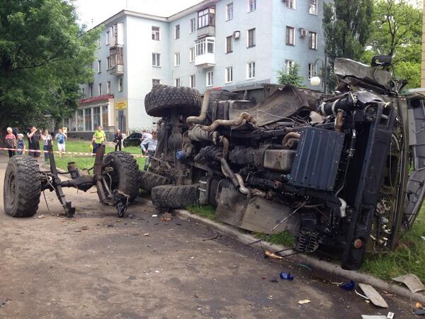 Truck overturned in Donetsk