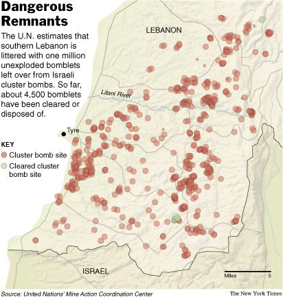 Map of Israeli cluster bombs remaining in Lebanon