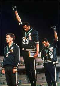 Tommie Smith and John Carlos with Peter Norman at 1968 Olympics