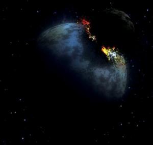 Click to enlarge asteroid impact with early Earth