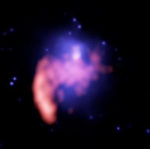 Click to enlarge Superimposed false-color images of the galaxy cluster A521