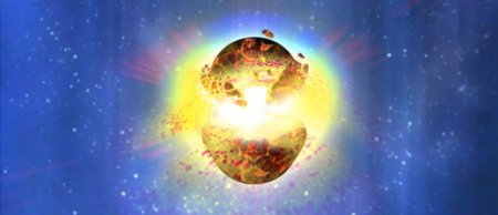 Click to enlarge An artist's concept of a neutron star-neutron star collision.