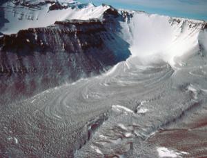 Debris flows above a glacier in Antarctica's Friedman 