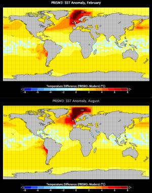 Pliocene vs. modern sea surface temperature anomaly
