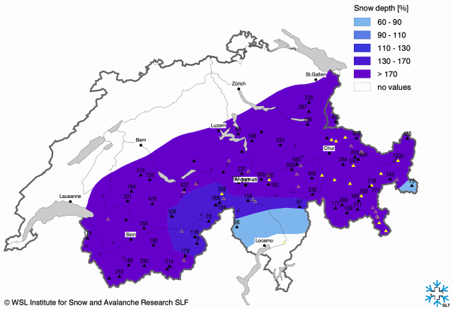 Switzerland snow depths