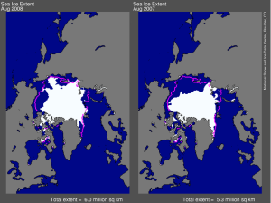 Click to enlarge Arctic Ice Coverage 2007 2008