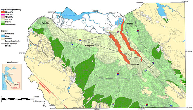 map shows the likelihood of liquefaction Bay area