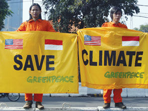 Greenpeace global warming banners