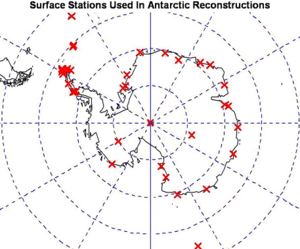 Surface Stations used in Steig Antarctic reconstructions