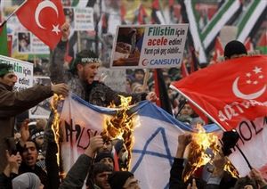 Click to enlarge Burning Israeli flag