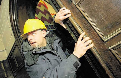 Scared construction worker