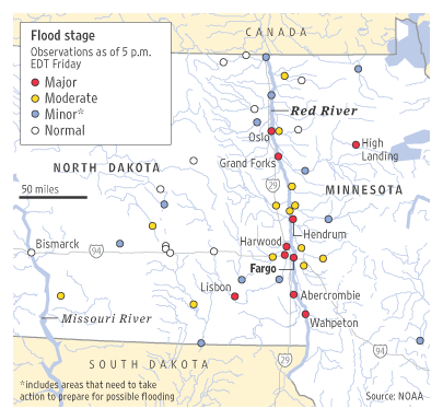 North Dakota Flood Stage Map 2009