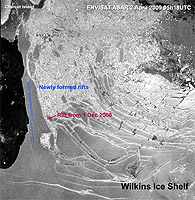 Click to enlarge Wilkins ice bridge rift