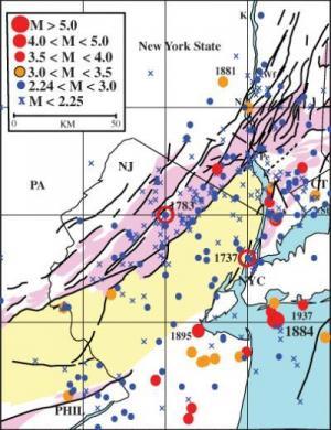 All known quakes, greater New York-Philadelphia area