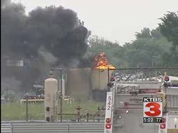 Lightning strikes storage tank