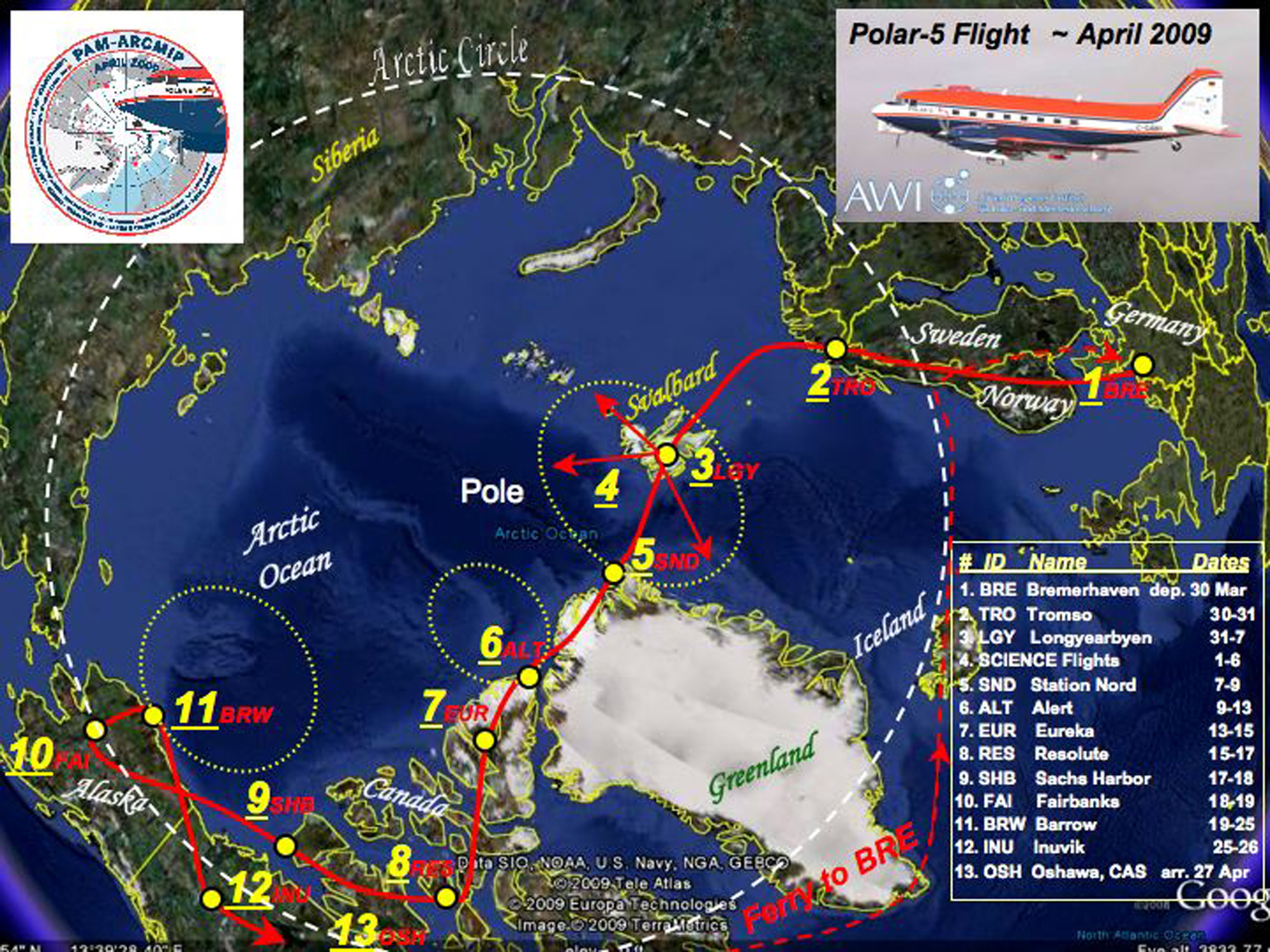Click to enlarge Route map for Polar expedition