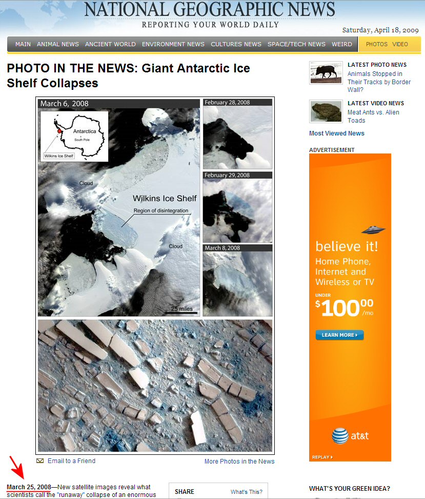 Click to enlarge National Geographic Wilkins Ice Shelf Collapse 2008