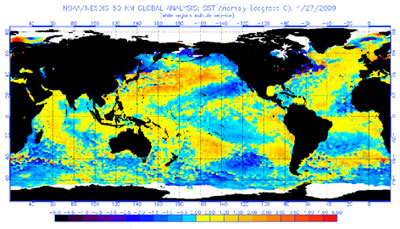 Click to enlarge GLOBAL SEA SURFACE TEMPERATURE ANOMALY - APRIL 2009