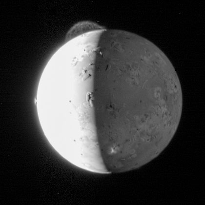 Click to enlarge A 180-mile-high plume on Io from a volcano called Tvashtar