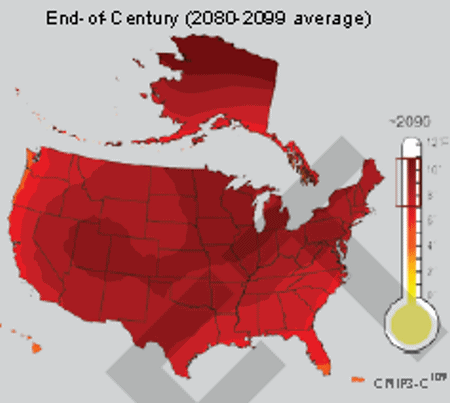Click to enlarge US global warming by 2099